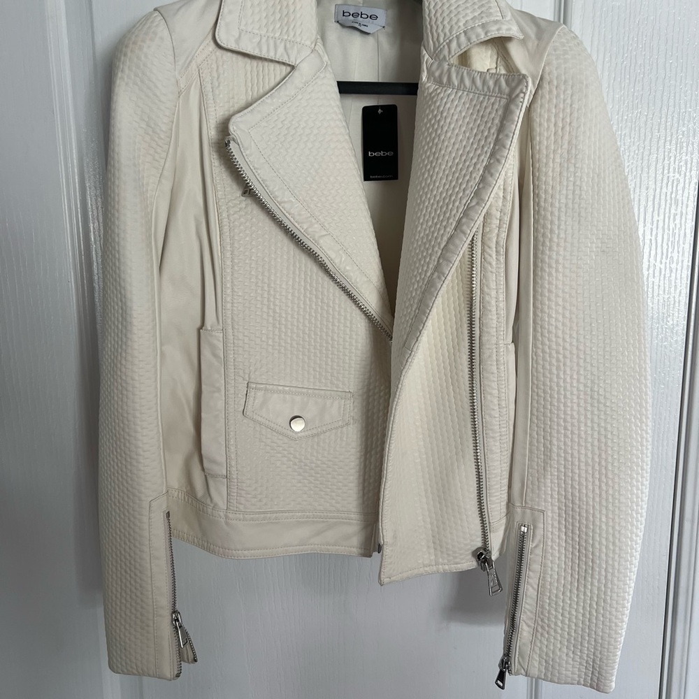 Bebe Women's Ivory Textured Leather Jacket